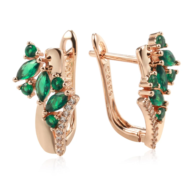 Kinel Luxury Green Natural Zircon Drop Earrings For Women 585 Rose Gold Color White Stone Daily Easy Matching Fine Jewelry Gift