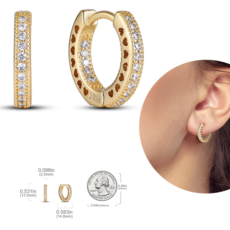 Silver 925 Gold Color Hoop Earrings For Women Moon Star Sun Pave Love Encircled Earring