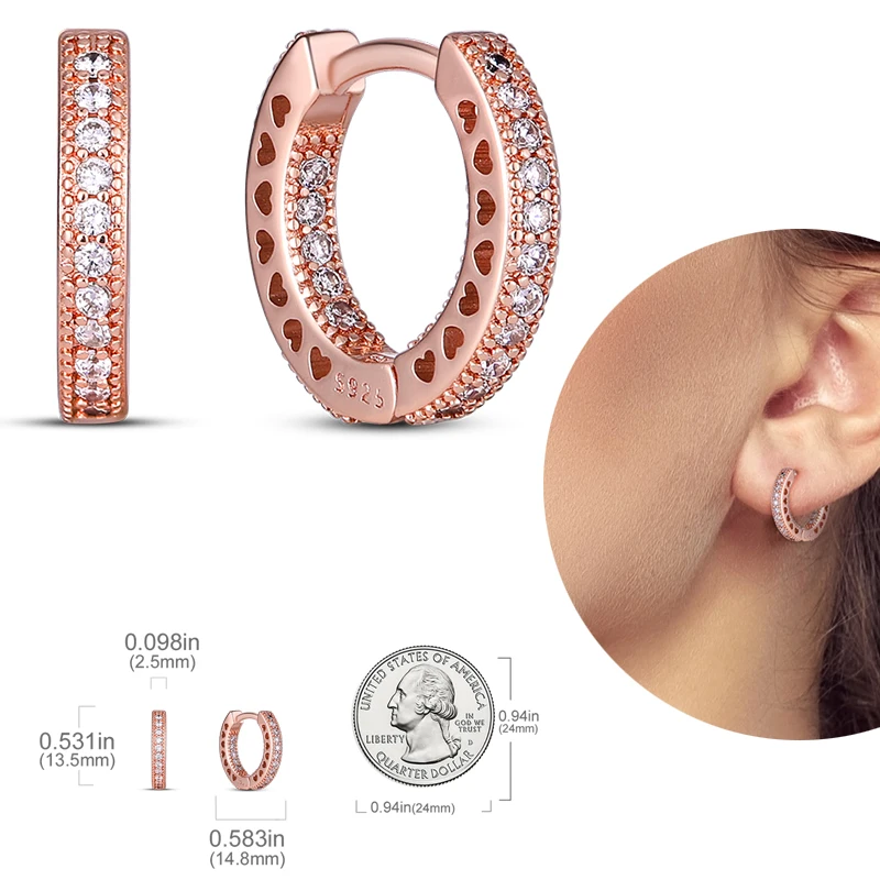 Silver 925 Gold Color Hoop Earrings For Women Moon Star Sun Pave Love Encircled Earring
