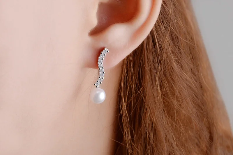Women Earring Silver Elegance Crystal Pave Wave Pearl AAA Zircon Stud Earring Gift Lady Girl Gift Fashion Jewelry