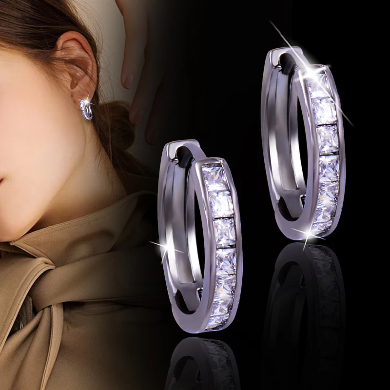 LEEKER Simple Yellow Gold Silver Color Round Circle Hoop Earrings Cubic Zircon Jewelry Birthday Gifts For Men And Women LK1