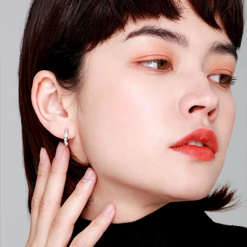 LEEKER Simple Yellow Gold Silver Color Round Circle Hoop Earrings Cubic Zircon Jewelry Birthday Gifts For Men And Women LK1