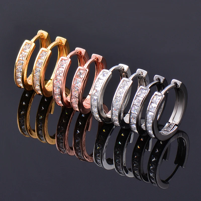 LEEKER Simple Yellow Gold Silver Color Round Circle Hoop Earrings Cubic Zircon Jewelry Birthday Gifts For Men And Women LK1