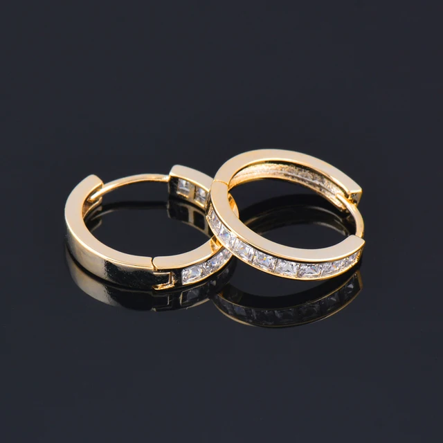 LEEKER Simple Yellow Gold Silver Color Round Circle Hoop Earrings Cubic Zircon Jewelry Birthday Gifts For Men And Women LK1