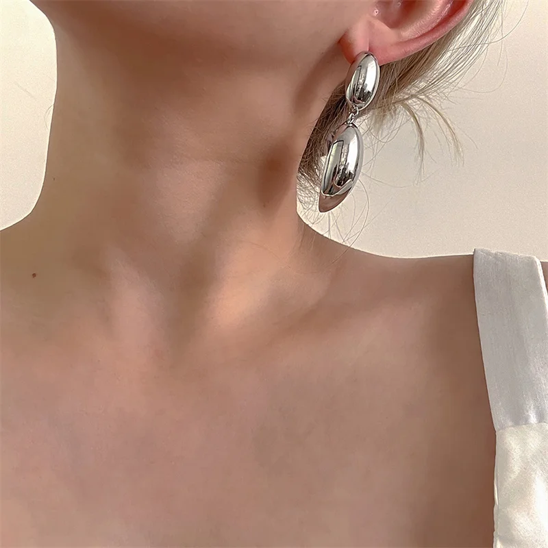XIALUOKE European American Style Retro Earrings For Women Personality Geometric Metal Size Oval Drop Earrings Party Jewelry