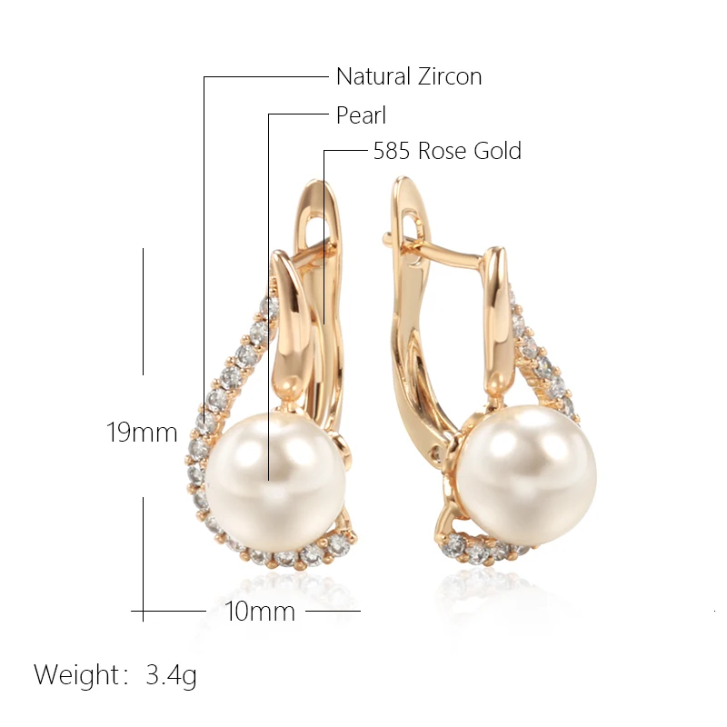 Kinel Luxury 585 Rose Gold Color English Earrings for Women Unique Geometric Pearl Earrings Bridal Wedding Jewelry 2023 New