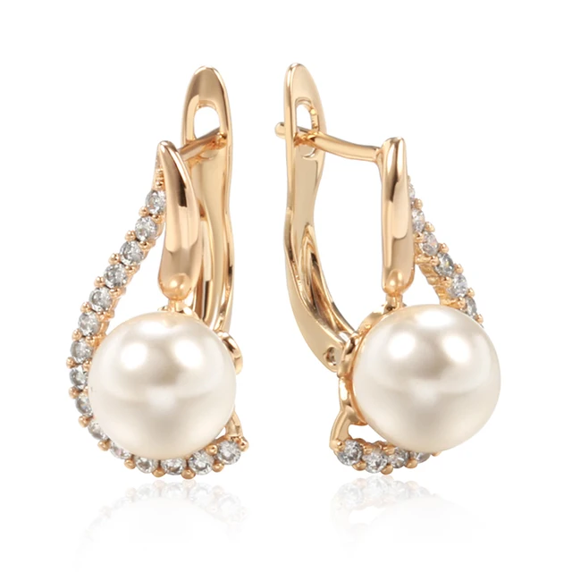 Kinel Luxury 585 Rose Gold Color English Earrings for Women Unique Geometric Pearl Earrings Bridal Wedding Jewelry 2023 New