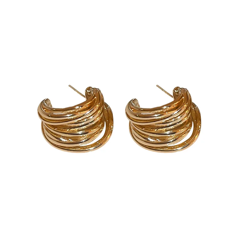 XIALUOKE Punk Metal Hollow Out Winding Geometric Stud Earrings For Women Personality Minimalist Golden Earrings Party Jewelry