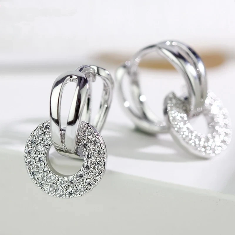 Huitan Trendy Women's Dangle Earrings New Silver Color/Gold Color Cubic Zirconia Earrings Temperament Ear Accessories Jewelry