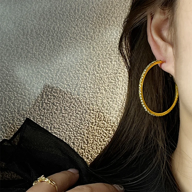 Metal 18k Gold Color Crystal Hoop Earrings For Women Girls Circle Full Rhinestone Exaggerated Round Earings Party Jewelry Gift