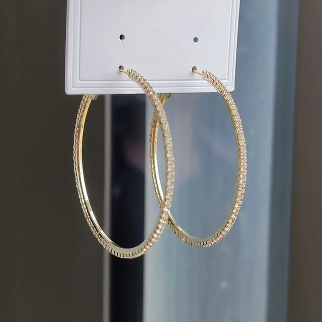 Metal 18k Gold Color Crystal Hoop Earrings For Women Girls Circle Full Rhinestone Exaggerated Round Earings Party Jewelry Gift