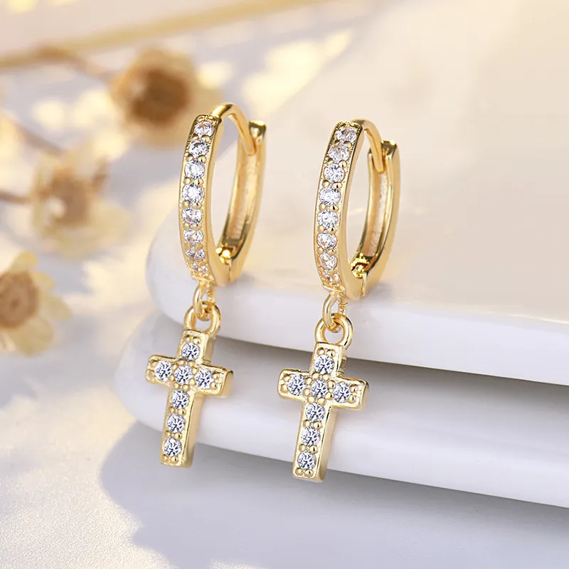 925 Sterling Silver Cross Stud Earrings AAA Zircon High Quality For Women's Wedding Fine Jewelry Accessories  Party Gift