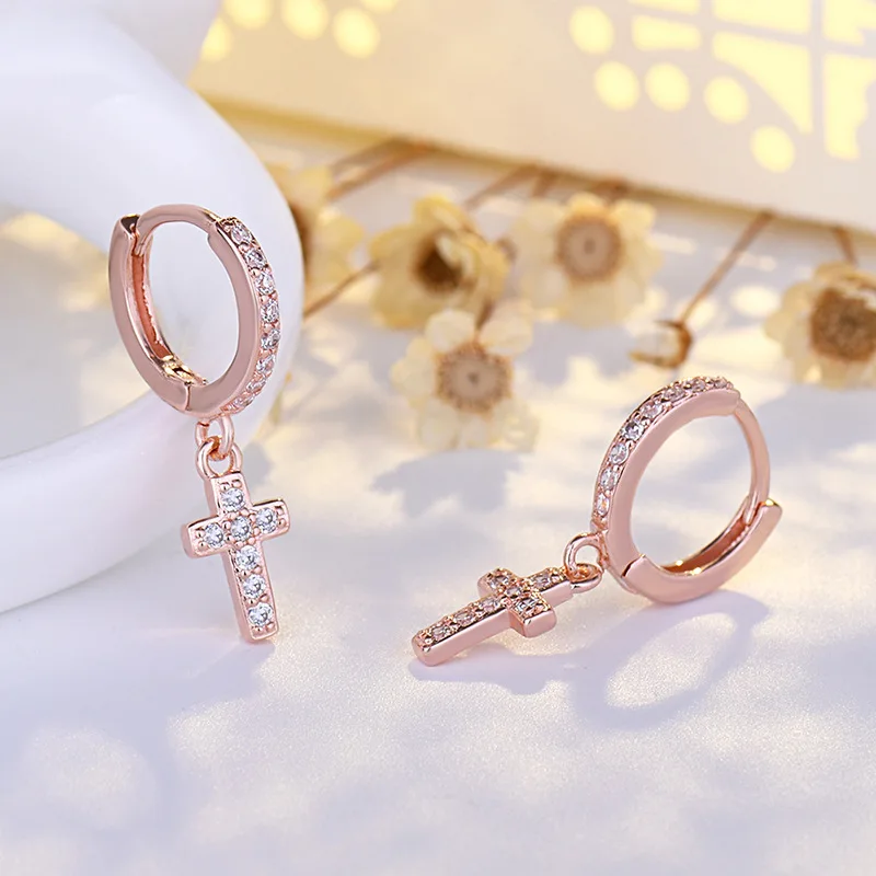 925 Sterling Silver Cross Stud Earrings AAA Zircon High Quality For Women's Wedding Fine Jewelry Accessories  Party Gift