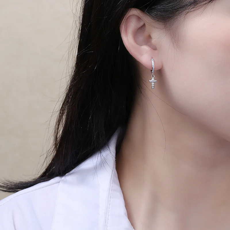 925 Sterling Silver Cross Stud Earrings AAA Zircon High Quality For Women's Wedding Fine Jewelry Accessories  Party Gift