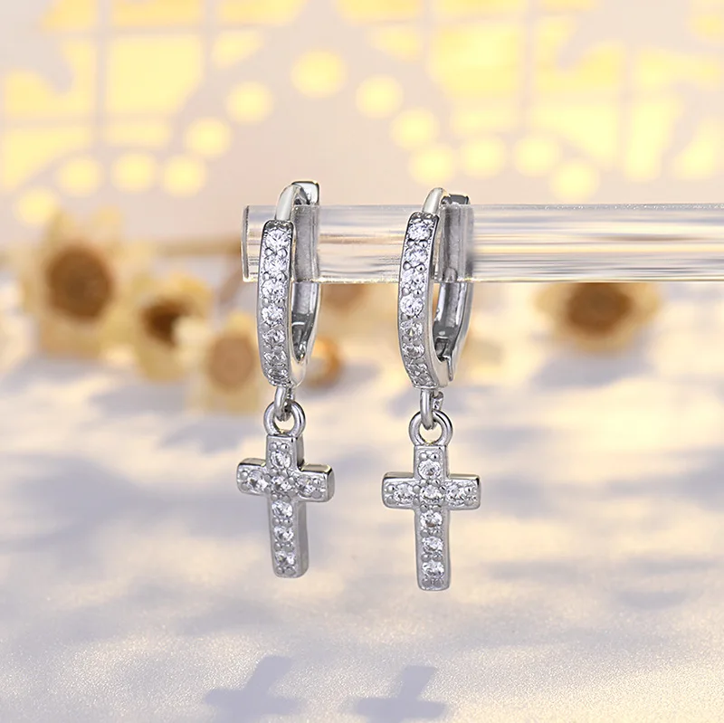 925 Sterling Silver Cross Stud Earrings AAA Zircon High Quality For Women's Wedding Fine Jewelry Accessories  Party Gift