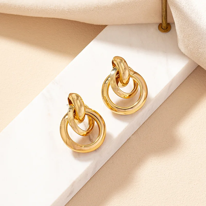 Geometric Circle Metal Stud Earrings For Women Party Gift OL Holiday Fashion Jewelry Ear Accessories DE038