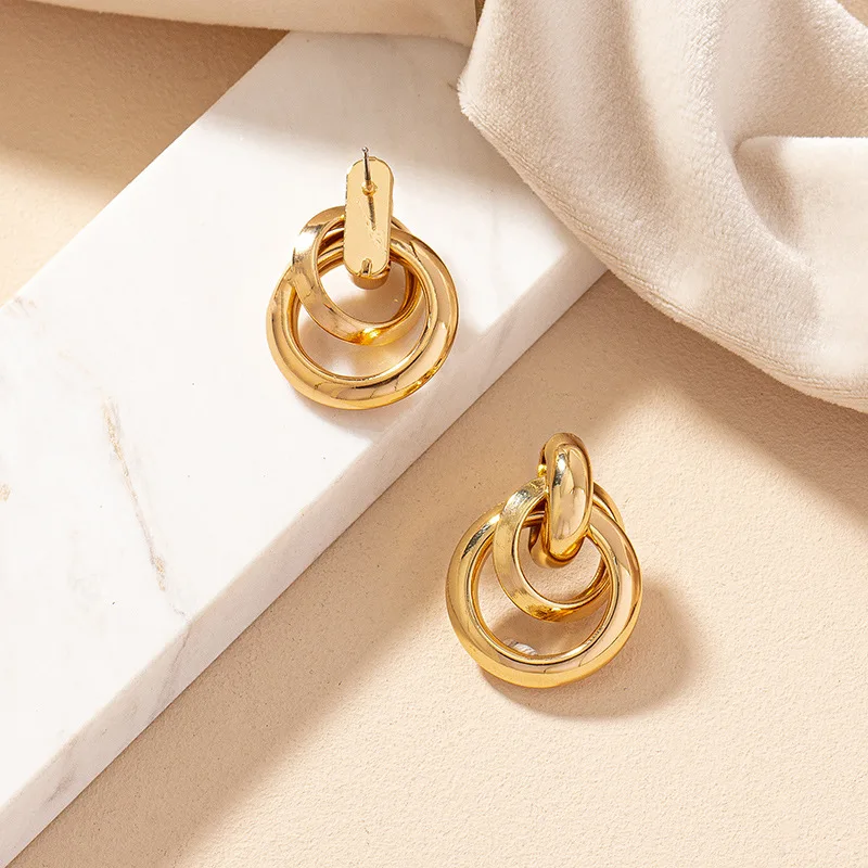 Geometric Circle Metal Stud Earrings For Women Party Gift OL Holiday Fashion Jewelry Ear Accessories DE038