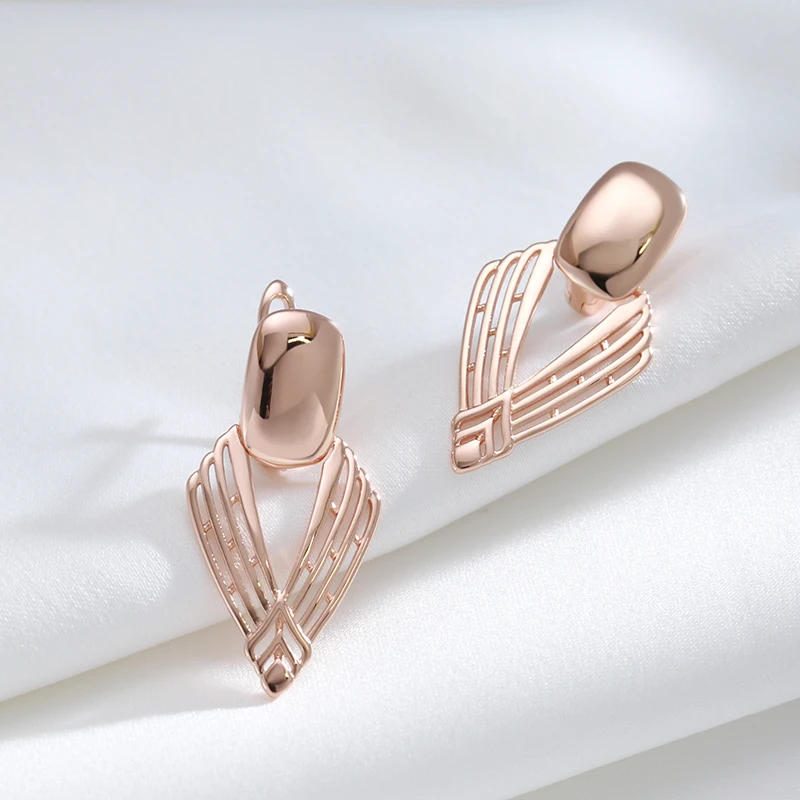 Kinel New Fashion Glossy Drop Earring for Women Unusual Geometry Hollow 585 Rose Gold Color Ethnic Bride Daily Fine Jewelry