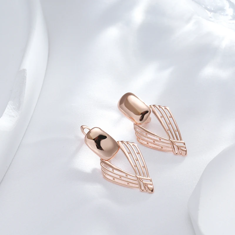 Kinel New Fashion Glossy Drop Earring for Women Unusual Geometry Hollow 585 Rose Gold Color Ethnic Bride Daily Fine Jewelry