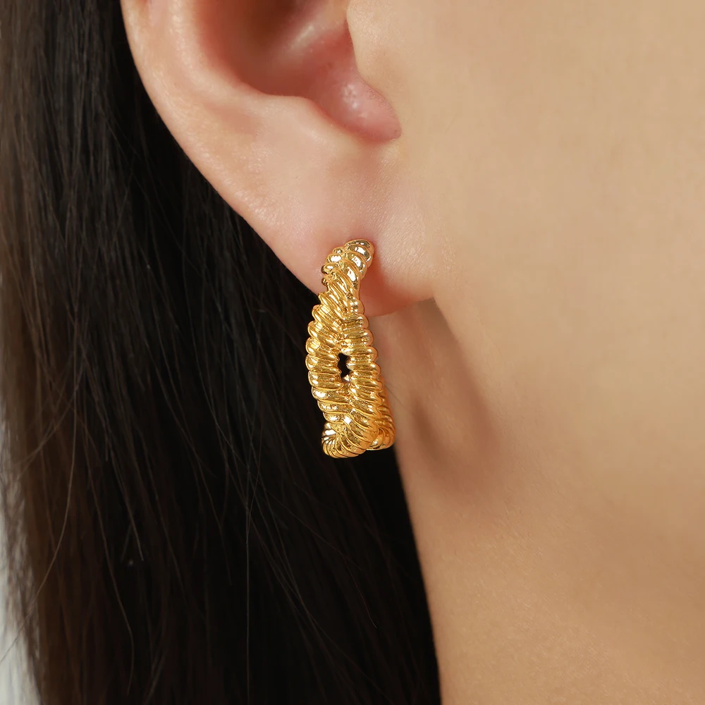 Luxurious Stainless Steel Hoop Earrings Retro Wedding Engagement Aesthetics Jewerly Elegant Women's Twisted Earrings