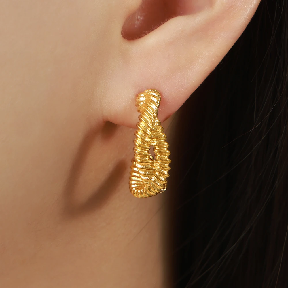 Luxurious Stainless Steel Hoop Earrings Retro Wedding Engagement Aesthetics Jewerly Elegant Women's Twisted Earrings