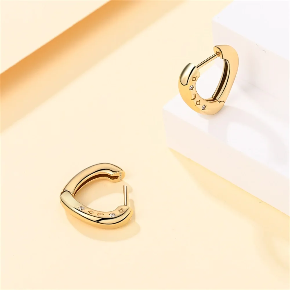 Unique 925 Sterling Silver Gold Moon Star Lucky Twisted Irregular Earrings For Women's Dating Jewelry Accessories