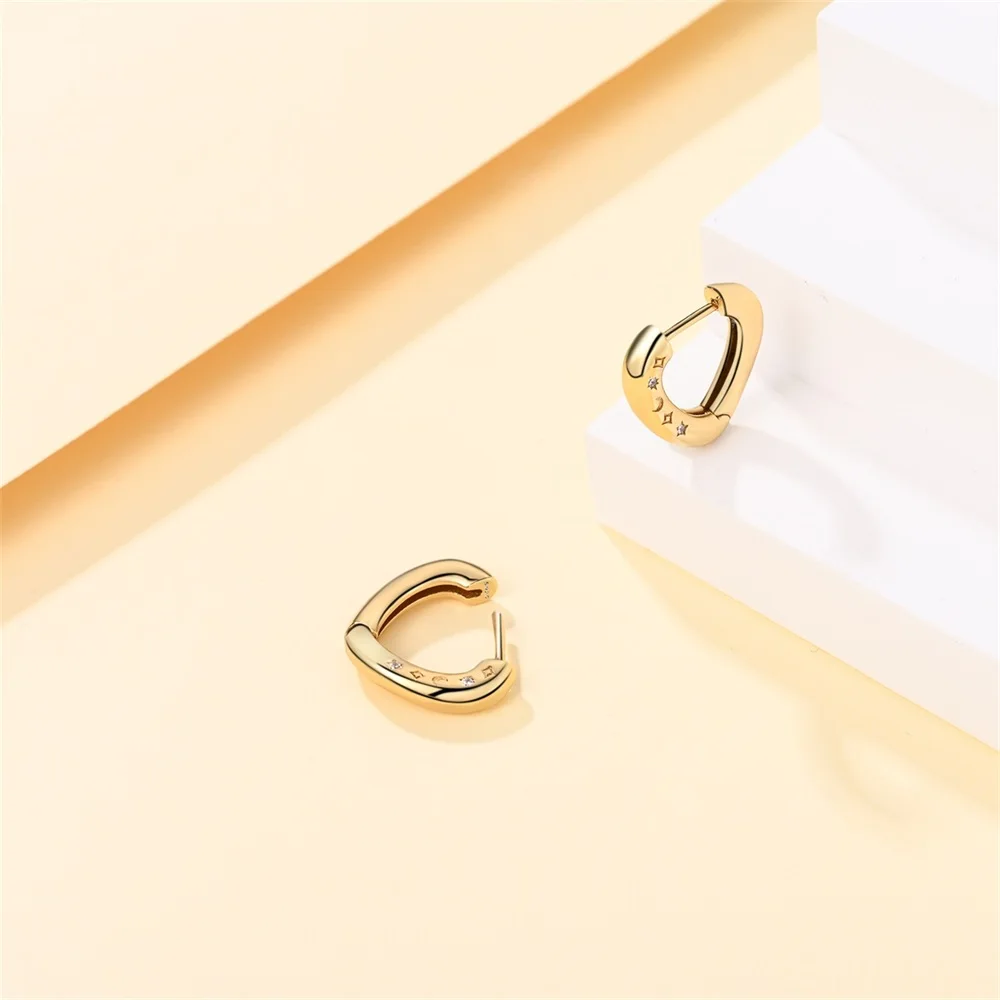 Unique 925 Sterling Silver Gold Moon Star Lucky Twisted Irregular Earrings For Women's Dating Jewelry Accessories