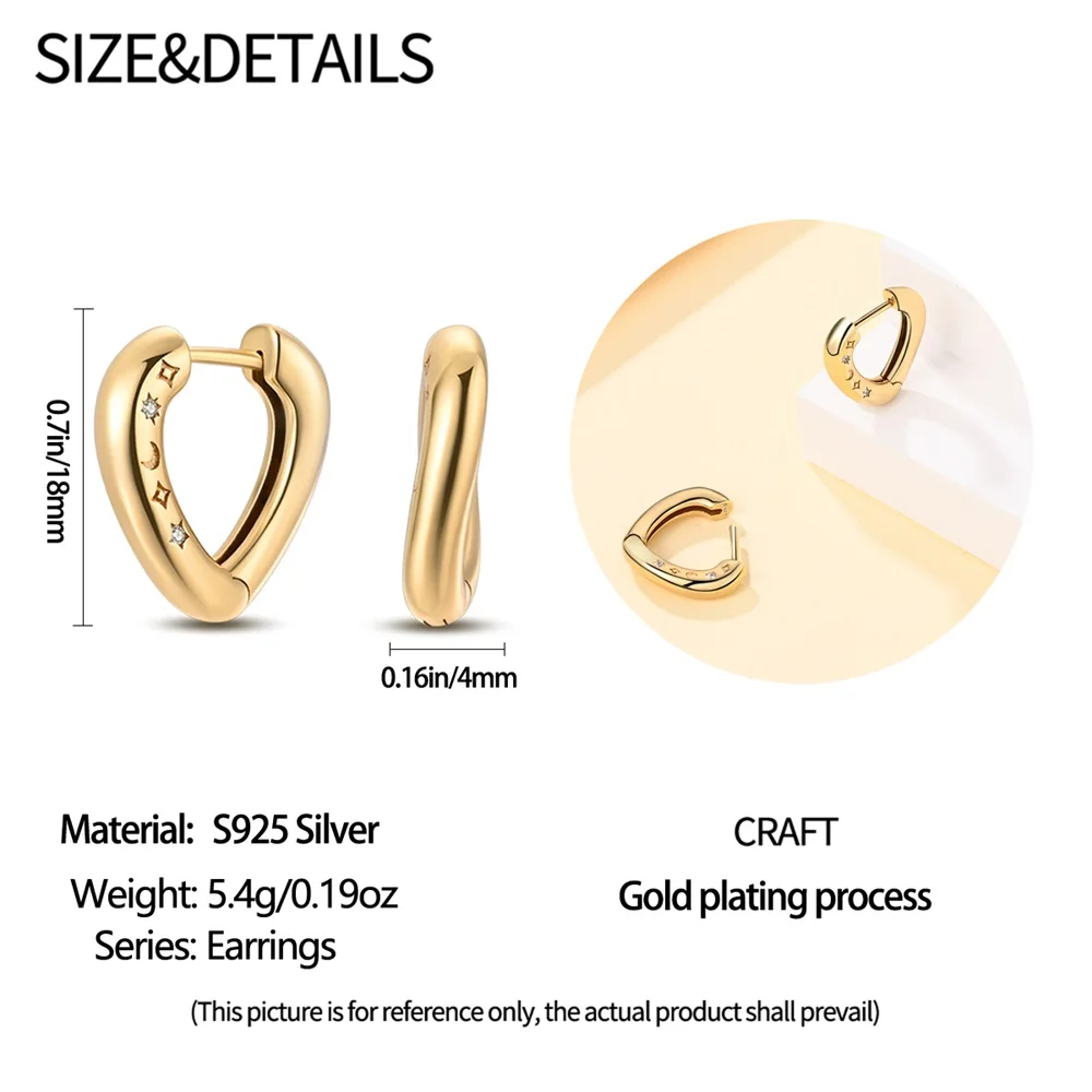 Unique 925 Sterling Silver Gold Moon Star Lucky Twisted Irregular Earrings For Women's Dating Jewelry Accessories