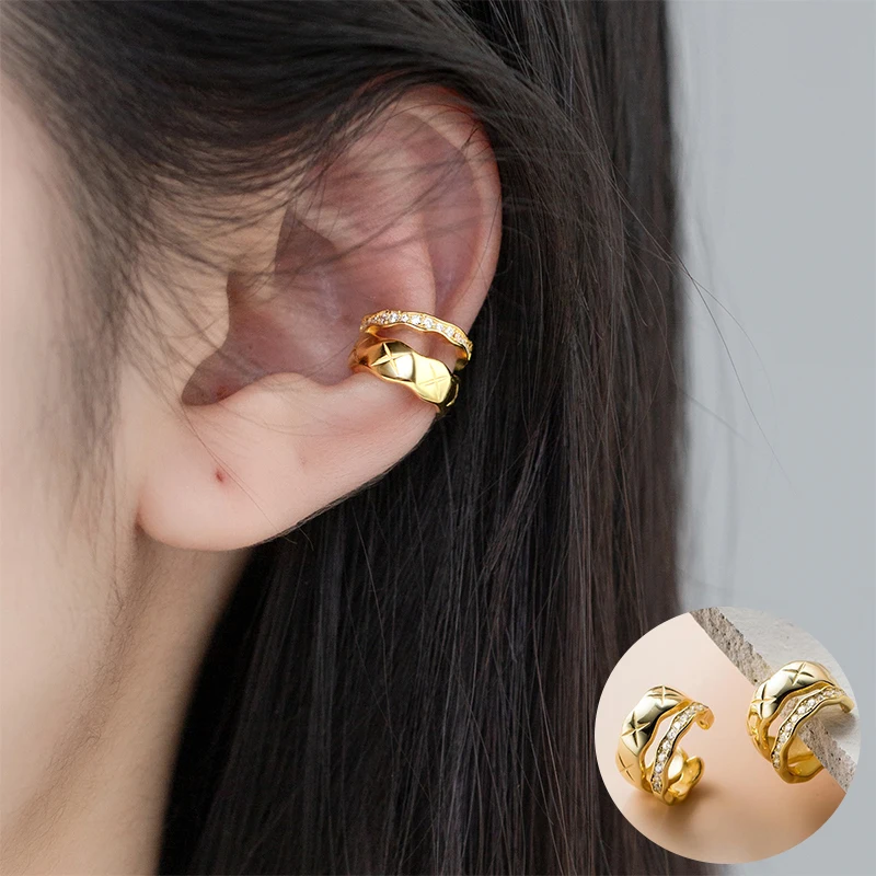 100% 925 Sterling Silver Zircon Geometric Earrings for Women Girl Texture Double Layered Design Jewelry Party Gift Dropshipping