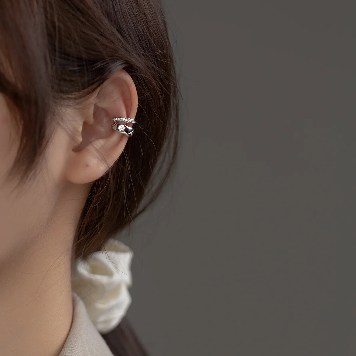 100% 925 Sterling Silver Zircon Geometric Earrings for Women Girl Texture Double Layered Design Jewelry Party Gift Dropshipping