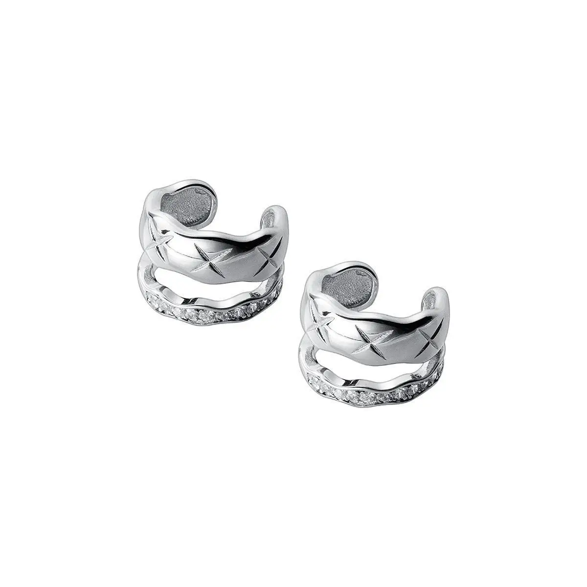100% 925 Sterling Silver Zircon Geometric Earrings for Women Girl Texture Double Layered Design Jewelry Party Gift Dropshipping