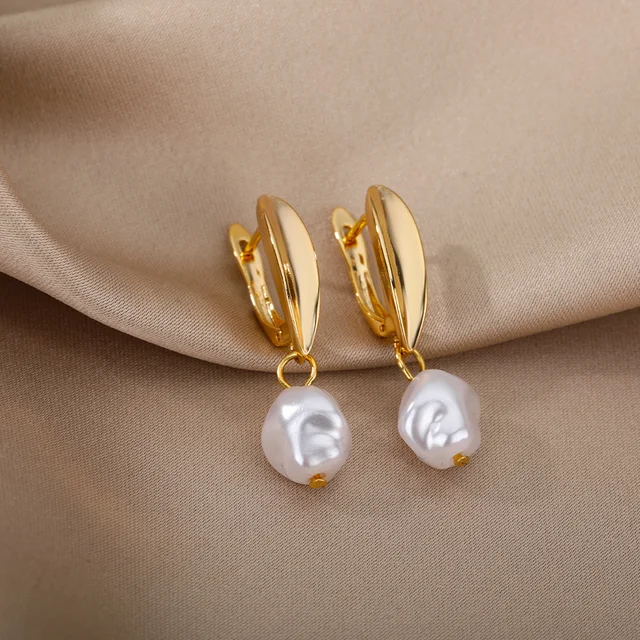 Circle Earrings For Women Vintage Punk Baroque Pearl Earrings Stainless Steel Ear Clip Women Jewelry Imitation Pearl Gift MujerP