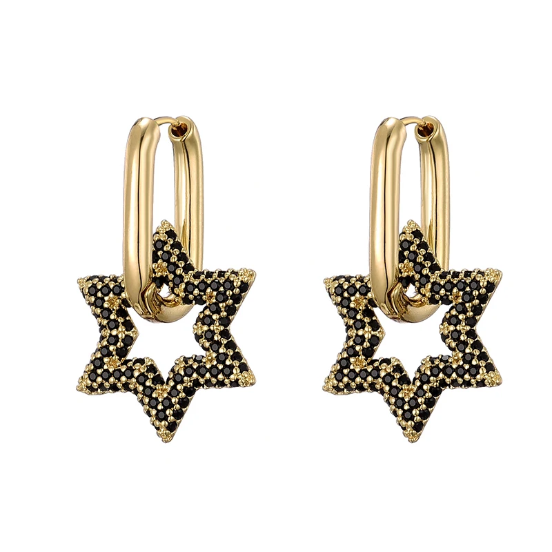 2023 Trendy Star Gold Color Geometric Hoop Earrings For Women Zircon Fashion Korean Earrings Engagement Elegant Brand Jewelry