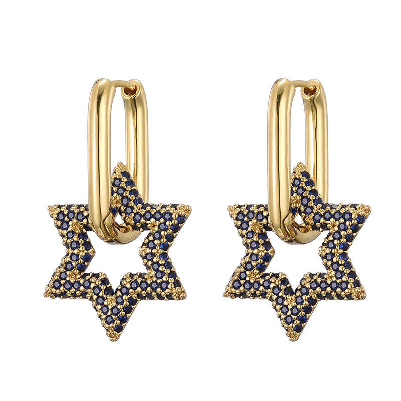2023 Trendy Star Gold Color Geometric Hoop Earrings For Women Zircon Fashion Korean Earrings Engagement Elegant Brand Jewelry
