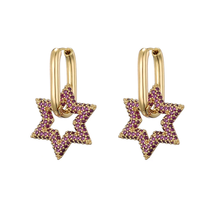 2023 Trendy Star Gold Color Geometric Hoop Earrings For Women Zircon Fashion Korean Earrings Engagement Elegant Brand Jewelry
