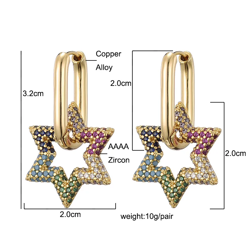 2023 Trendy Star Gold Color Geometric Hoop Earrings For Women Zircon Fashion Korean Earrings Engagement Elegant Brand Jewelry