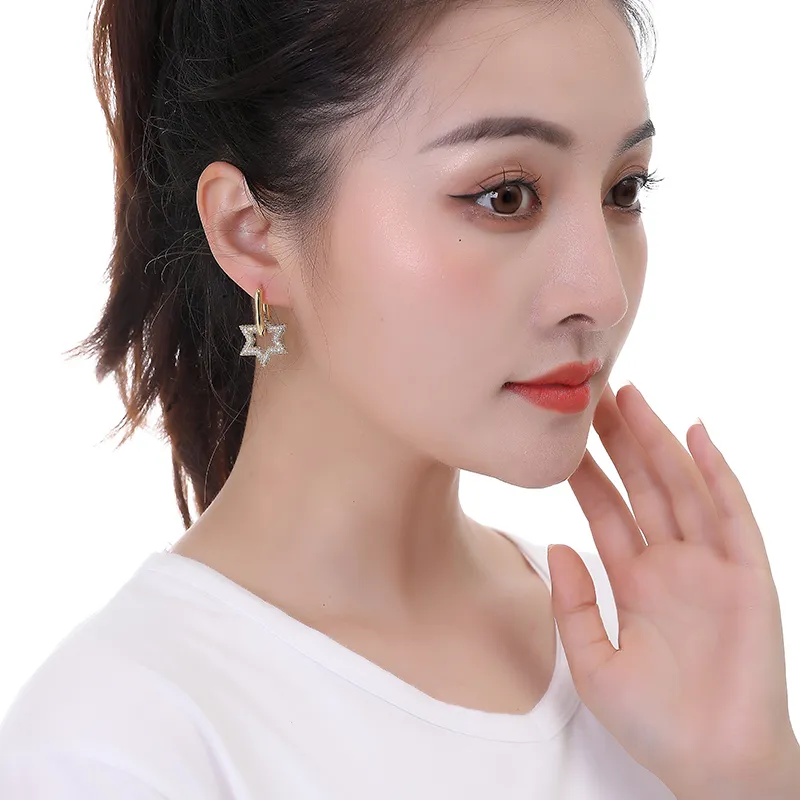 2023 Trendy Star Gold Color Geometric Hoop Earrings For Women Zircon Fashion Korean Earrings Engagement Elegant Brand Jewelry