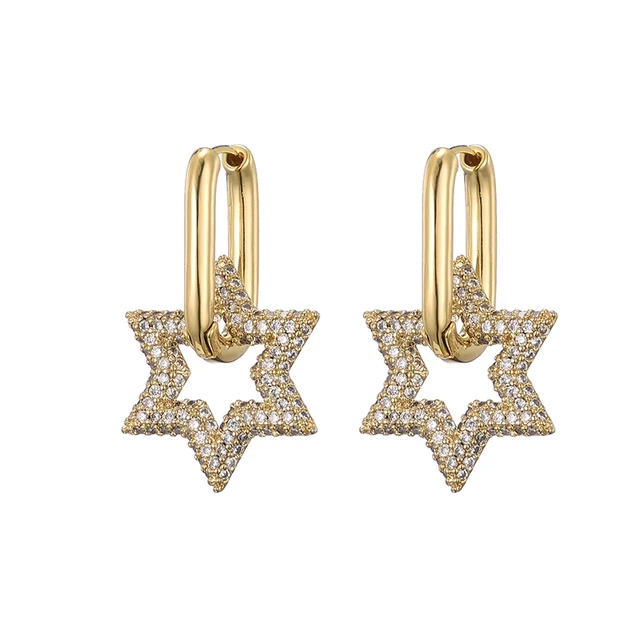 2023 Trendy Star Gold Color Geometric Hoop Earrings For Women Zircon Fashion Korean Earrings Engagement Elegant Brand Jewelry