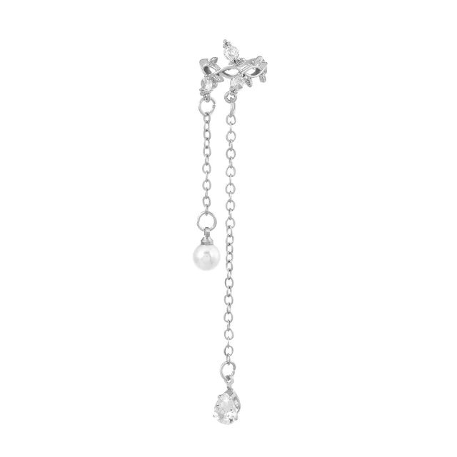 New Style Trendy Simple Zircon Ear Clip Korean Woman Fashion Temperament Silver Color Long Pendant Geometry Earrings