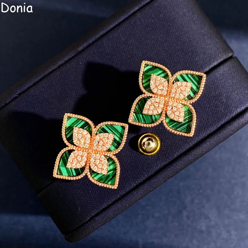 Donia Jewelry European and American Fashion Flower Titanium Steel Micro Mosaic AAA Zircon Shell Silver Pin Luxury Earrings