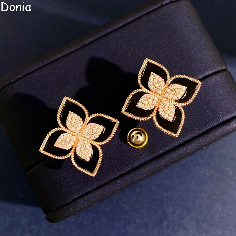Donia Jewelry European and American Fashion Flower Titanium Steel Micro Mosaic AAA Zircon Shell Silver Pin Luxury Earrings