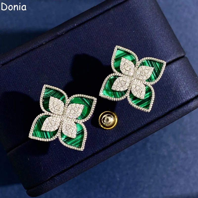 Donia Jewelry European and American Fashion Flower Titanium Steel Micro Mosaic AAA Zircon Shell Silver Pin Luxury Earrings