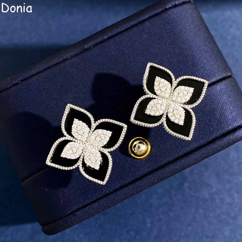 Donia Jewelry European and American Fashion Flower Titanium Steel Micro Mosaic AAA Zircon Shell Silver Pin Luxury Earrings
