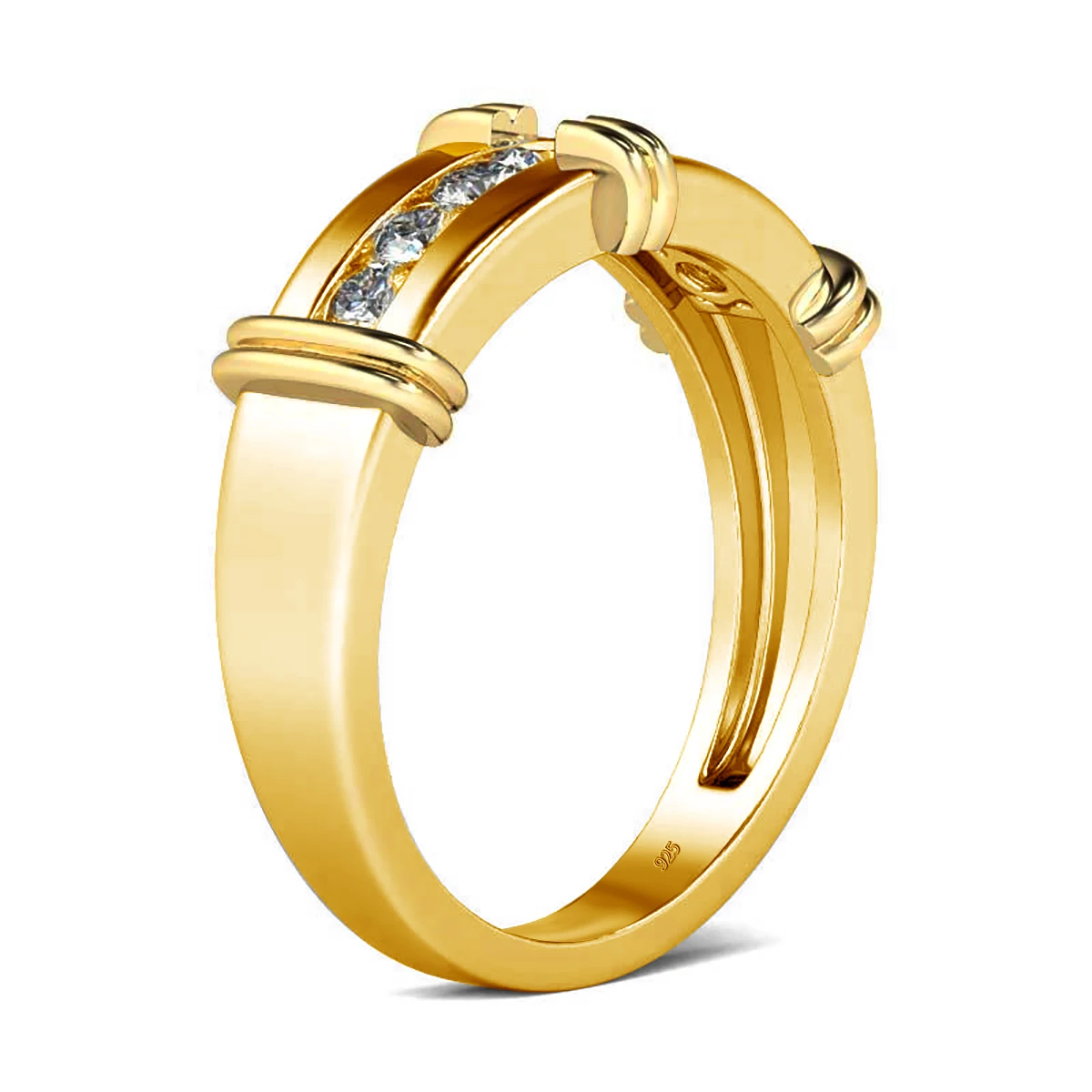 Trendy Yellow Gold Moissanite Rings And Bands For Women Luxury Wedding Party Jewelry Pass Diamond Test Delicate Girls Gift Sale