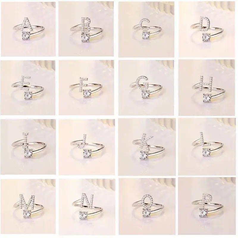 26 English Letter Open Finger Rings A-Z Initials Name Alphabet Female Creative Ring Fashion Wedding Party Jewelry Gifts