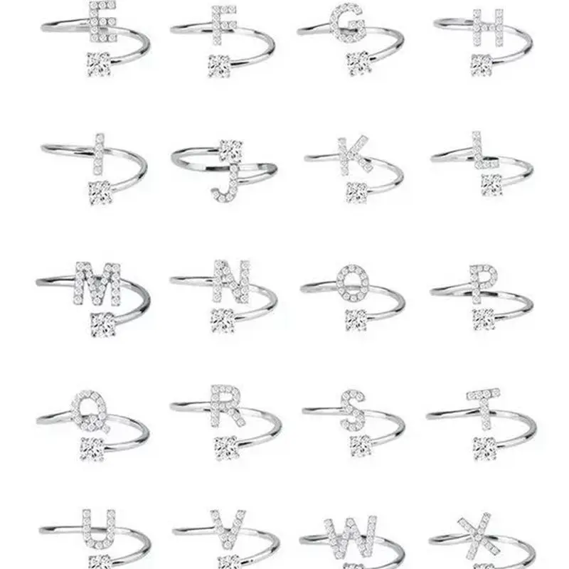 26 English Letter Open Finger Rings A-Z Initials Name Alphabet Female Creative Ring Fashion Wedding Party Jewelry Gifts
