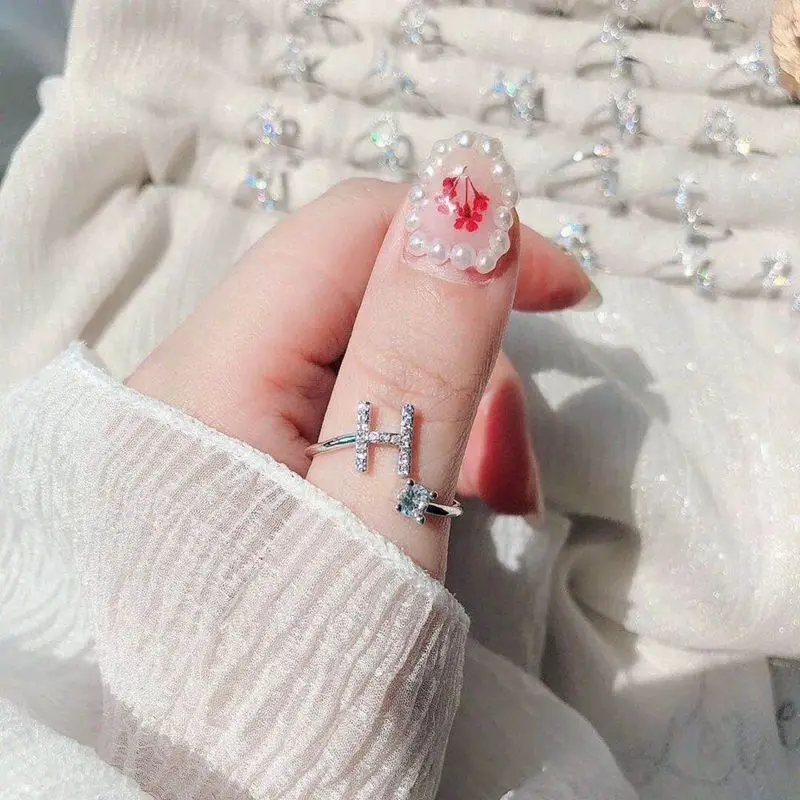 26 English Letter Open Finger Rings A-Z Initials Name Alphabet Female Creative Ring Fashion Wedding Party Jewelry Gifts