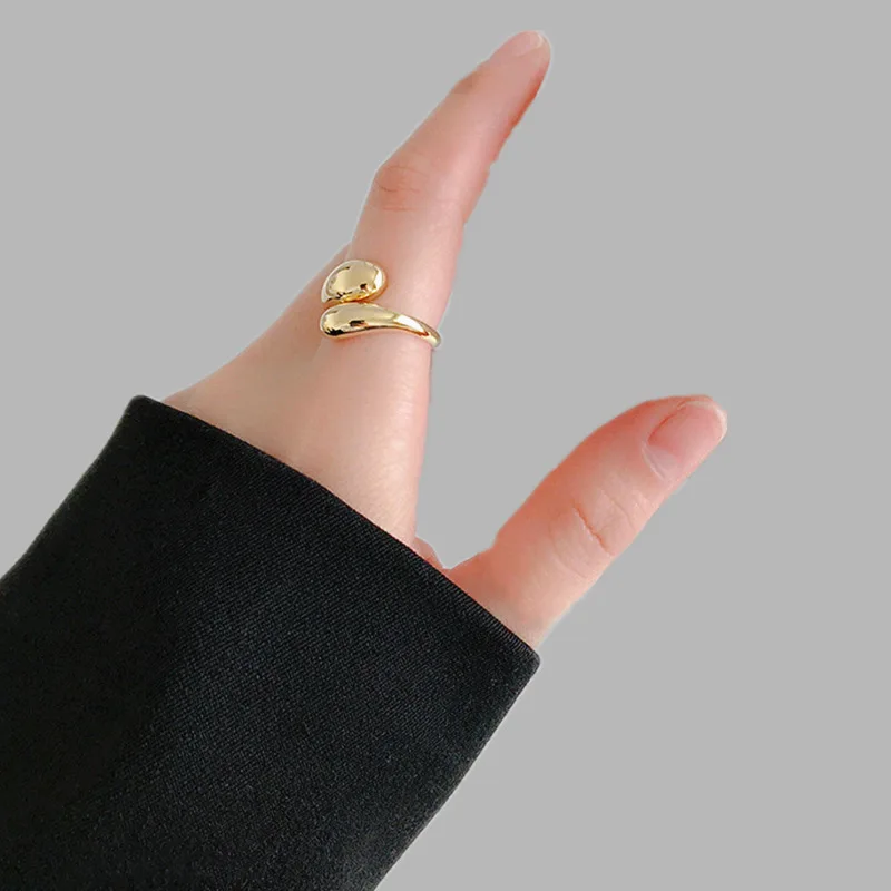 Stainless Steel Smooth Double Ball Beads Rings For Woman Open Gold Color Geometric Wedding Couple Rings Aesthetic Jewelry Gift