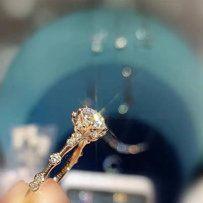 crackling moissanite gemstone ring for women jewelry engagement ring for wedding real 925 silver rose gold plated birthday gift
