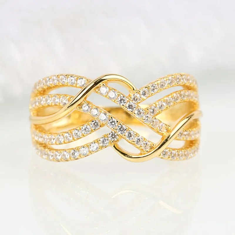 Huitan Hot Trendy Cross Rings Women Wedding Bands Accessories with Dazzling CZ Twist Modern Fashion Female Jewelry Drop Shipping